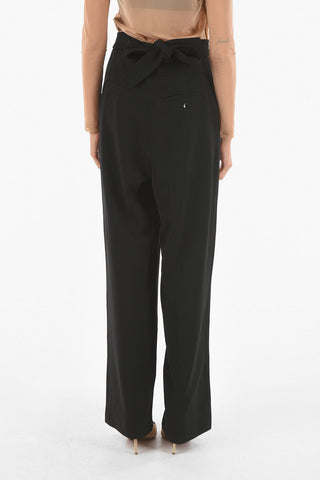 Single-pleated Belted Palazzo Pants