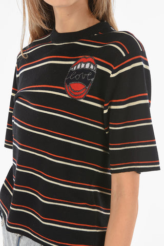 Crew Neck Short-sleeved Balanced Stripe Sweater