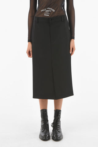 Satin Viscose Midi Skirt with Virgin Wool Panel