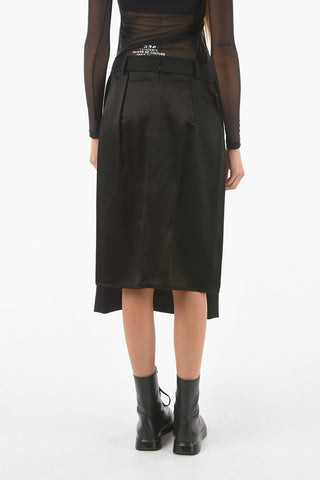 Satin Viscose Midi Skirt with Virgin Wool Panel