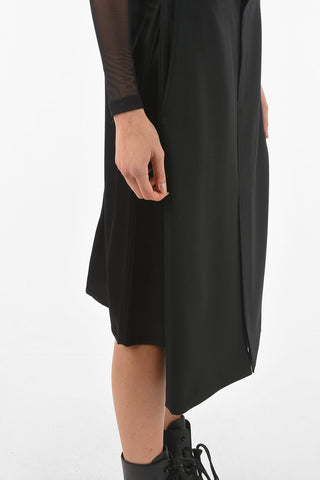 Satin Viscose Midi Skirt with Virgin Wool Panel