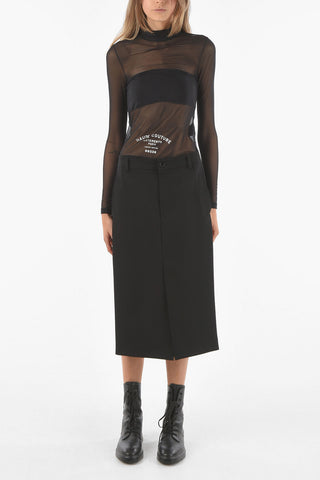 Satin Viscose Midi Skirt with Virgin Wool Panel