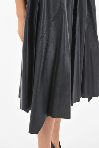 Leather Flared Midi Skirt with Asymmetrical Cut