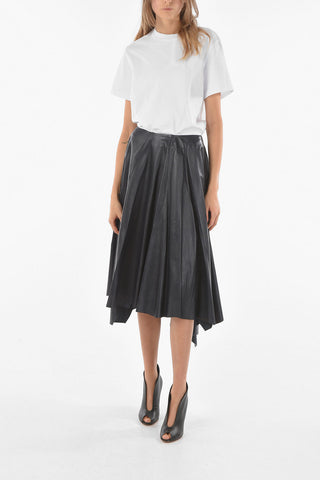 Leather Flared Midi Skirt with Asymmetrical Cut