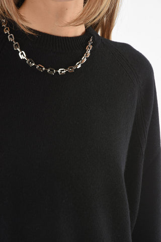 Crew Neck Decorative Chain Cashmere Sweater