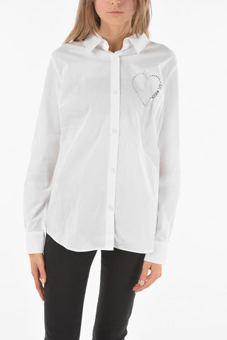 LOVE Rhinestone Logoed Cotton Blend Shirt