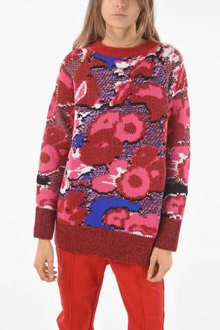 Pullover Girocollo Oversized in Lana con Motivo Astratto