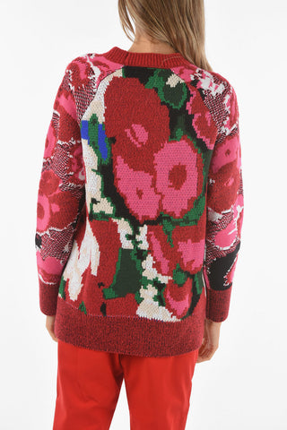 Pullover Girocollo Oversized in Lana con Motivo Astratto