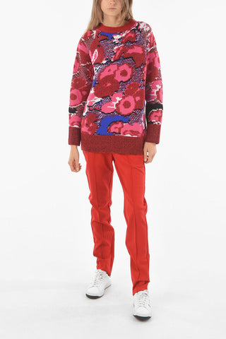 Pullover Girocollo Oversized in Lana con Motivo Astratto