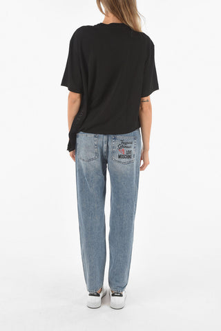 Cut-Out Detail Viscose Blend Asymmetric T-Shirt