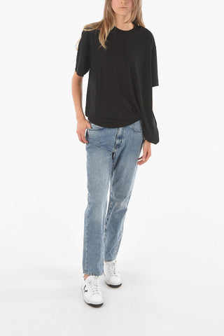 Cut-Out Detail Viscose Blend Asymmetric T-Shirt