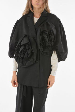 Double Breasted Blazer With 3 Quarter Puff Sleeves