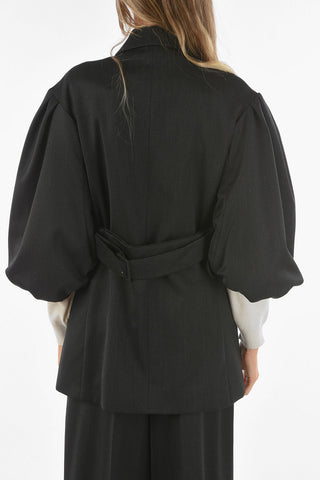 Double Breasted Blazer With 3 Quarter Puff Sleeves