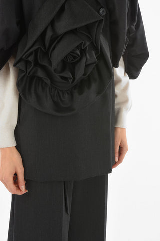Double Breasted Blazer With 3 Quarter Puff Sleeves