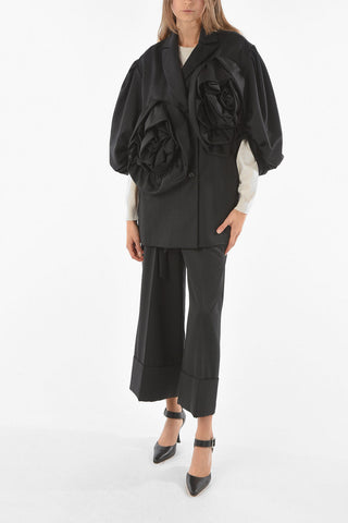 Double Breasted Blazer With 3 Quarter Puff Sleeves