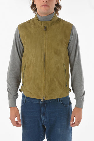 ID Suede Leather MESH.SUE.03 Padded Vest with Zip Closure