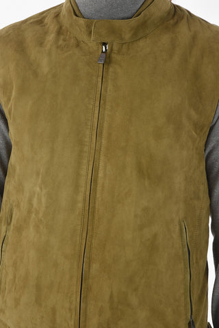 ID Suede Leather MESH.SUE.03 Padded Vest with Zip Closure
