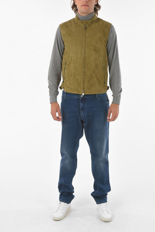 ID Suede Leather MESH.SUE.03 Padded Vest with Zip Closure