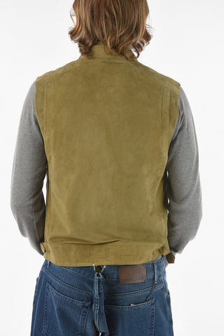 ID Suede Leather MESH.SUE.03 Padded Vest with Zip Closure