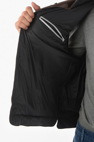 Leather Down Vest Jacket with Zipped Pockets