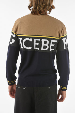 Virgin Wool Crew-neck Sweater with Maxi Logo on the Front