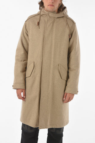 Hooded Wool Blend Parka With Flap Pockets