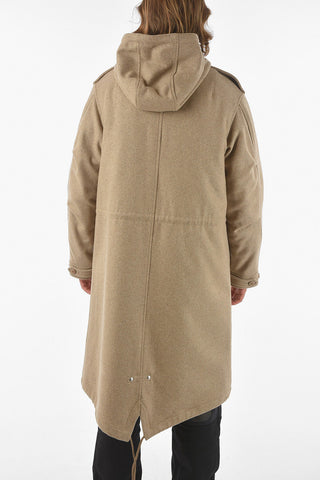 Hooded Wool Blend Parka With Flap Pockets