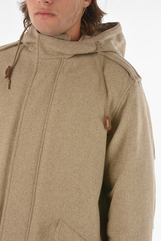 Hooded Wool Blend Parka With Flap Pockets