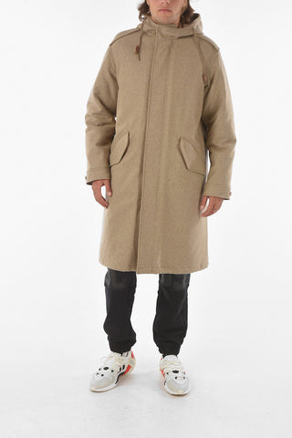 Hooded Wool Blend Parka With Flap Pockets