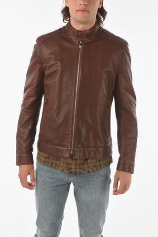 ID zip closure leather jacket