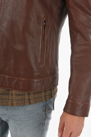 ID zip closure leather jacket