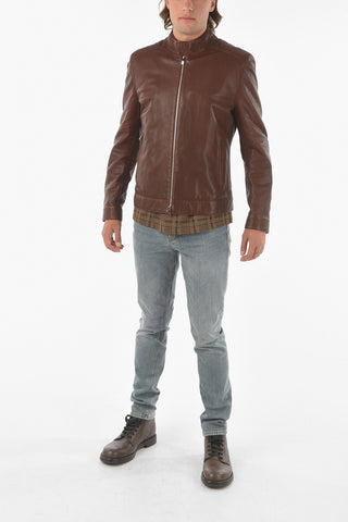 ID zip closure leather jacket