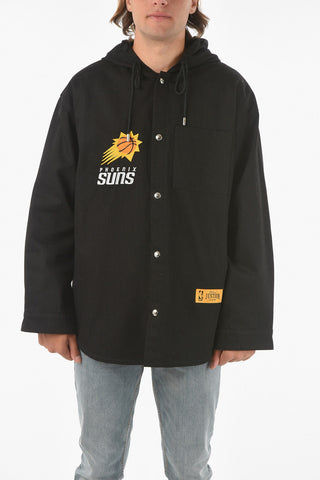 Snap Buttons Denim Overshirt with Hood