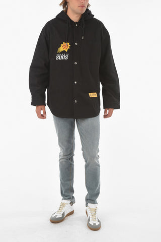 Snap Buttons Denim Overshirt with Hood