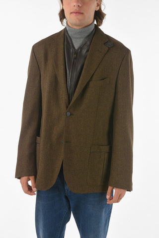 ID Wool Unlined Blazer with Removable Leather Chest Piece