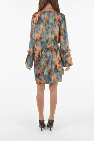 Vestito Wrap CHINE ROMANTIC in Raso di Viscosa con Logo