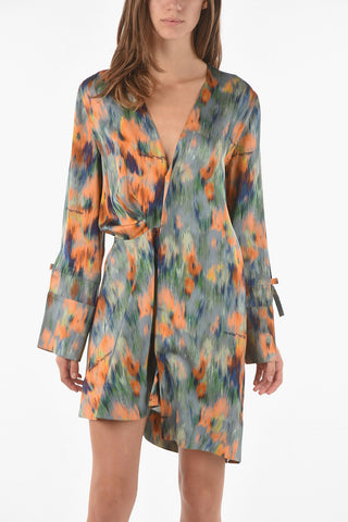 Vestito Wrap CHINE ROMANTIC in Raso di Viscosa con Logo