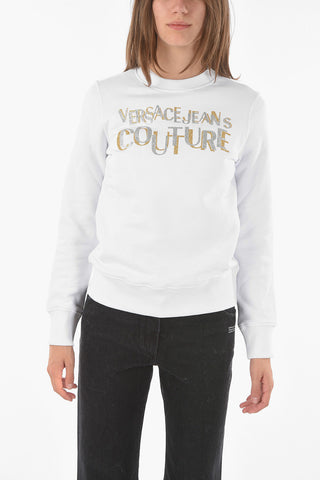 COUTURE Felpa Girocollo in Cotone con Logo Glitterato