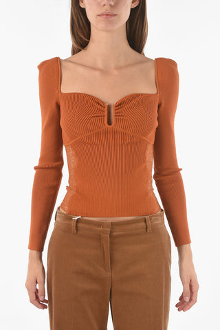 Sweetheart Neckline Ribbed Top with Lace Inserts