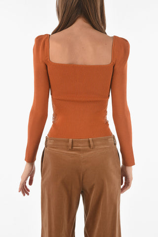 Sweetheart Neckline Ribbed Top with Lace Inserts