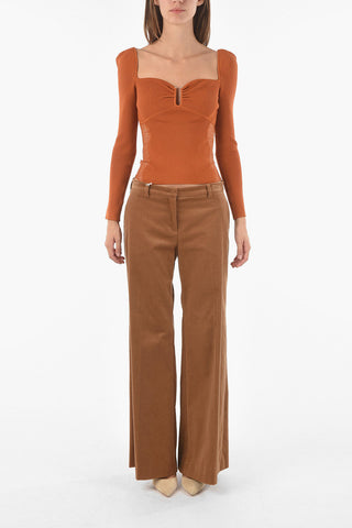 Sweetheart Neckline Ribbed Top with Lace Inserts