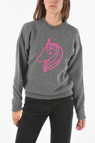 Crew Neck UNICORN Wool and Cashmere Sweater