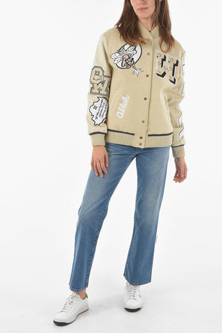 Wool Blend NEW VARSITY Padded Bomber with Patch Details