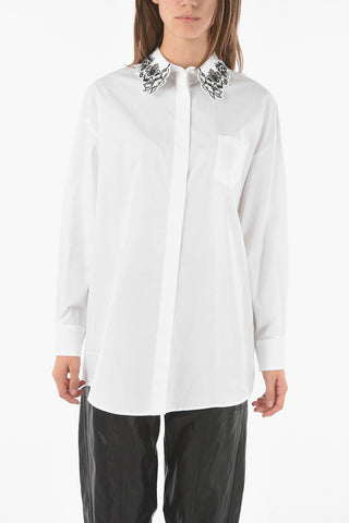 Shirt With Floral Embroidery On Collar