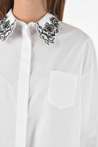 Shirt With Floral Embroidery On Collar