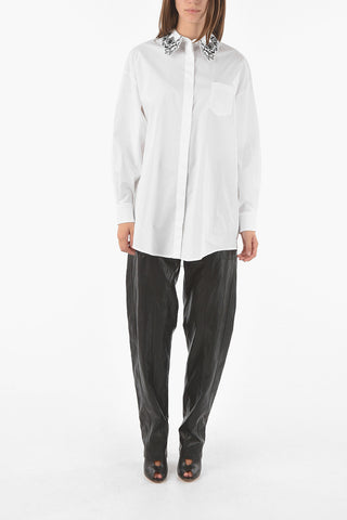 Shirt With Floral Embroidery On Collar