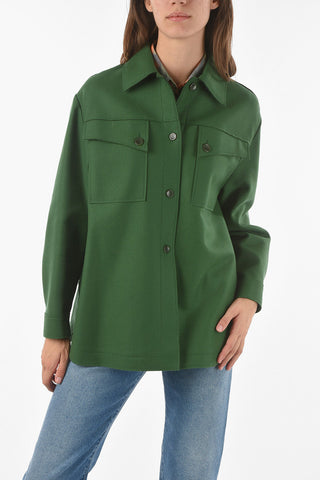 Raw-cut Detailed Wool Blend Overshirt with Double Breast Pocket 