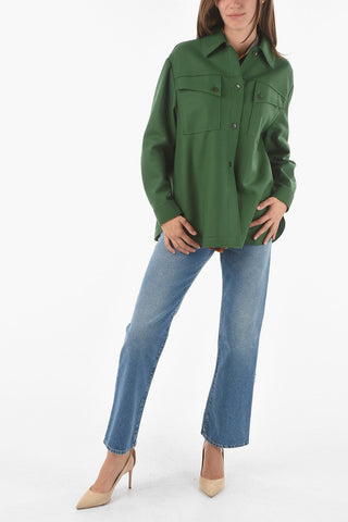 Raw-cut Detailed Wool Blend Overshirt with Double Breast Pocket 