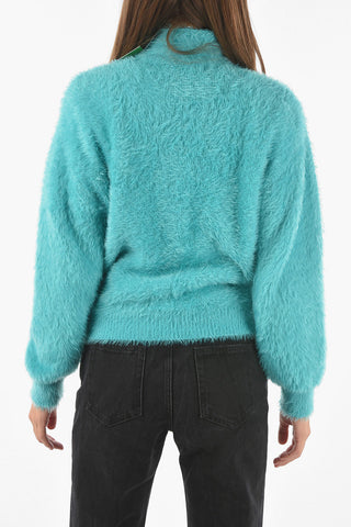 Fuzzy Cotton Blend Mock-neck Sweater