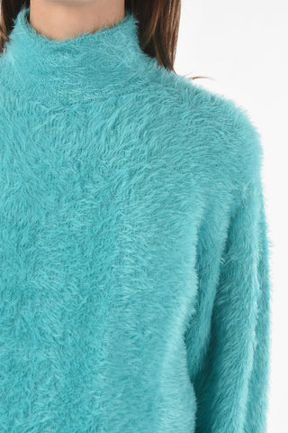 Fuzzy Cotton Blend Mock-neck Sweater